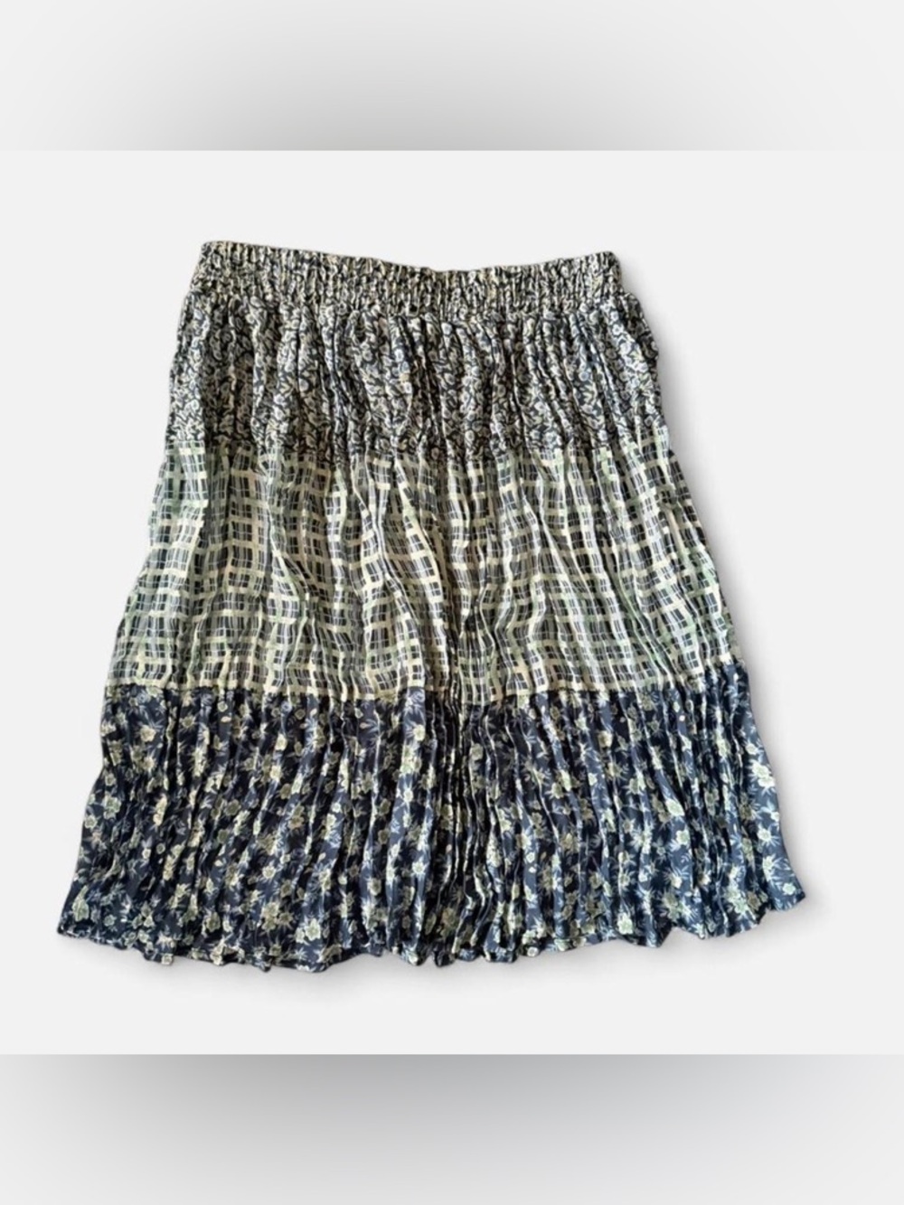 A-Line Mixed-Print Tiered Skirt in Navy and Cream